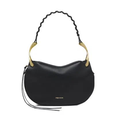 Alexander Mcqueen Wishbone Braided Leather Shoulder Bag In Black