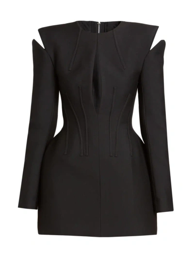Alexander Mcqueen Structured Slash Cutout Long Sleeve Wool Dress In Black
