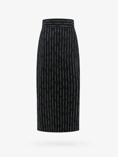 Alexander Mcqueen Women Wool Skirt With Striped Motif In Black