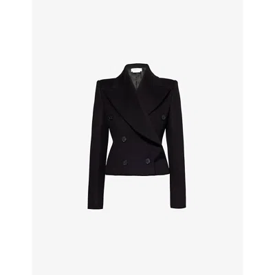 Alexander Mcqueen Womens Black Double-breasted Cropped Regular-fit Wool And Cashmere-blend Blazer