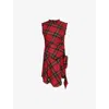 Alexander Mcqueen Multicolor Distressed Plaid Wool Minidress In Red Black Yellow