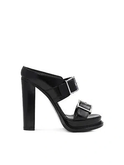 Pre-owned Alexander Mcqueen Womens Black 1-1/2" Platform Open Leather Heeled Sandal 39