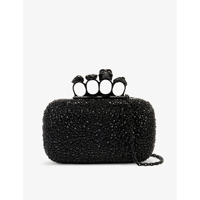 Alexander Mcqueen Womens Black Black Four-ring Crystal-embellished Leather Clutch Bag 1 Size
