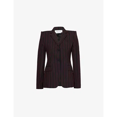 Alexander Mcqueen Womens  Striped Single-breasted Regular-fit Wool Blazer In Black Burgundy