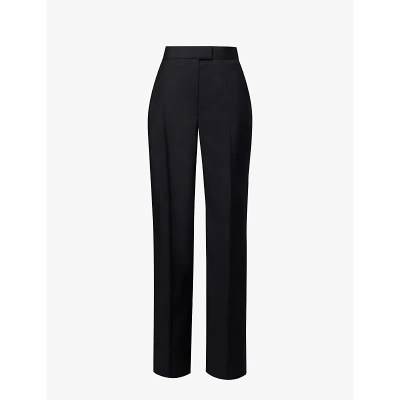 Alexander Mcqueen Womens Black Pressed-crease Buttoned-pocket Regular-fit Straight-leg Wool Trousers