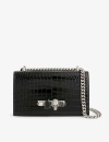 ALEXANDER MCQUEEN ALEXANDER MCQUEEN WOMENS BLACK SKULL MINI CROC-EMBOSSED LEATHER SHOULDER BAG,67189664