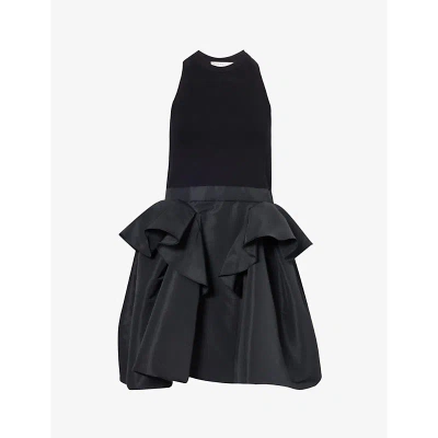 ALEXANDER MCQUEEN ALEXANDER MCQUEEN WOMENS BLACK VOLUMINOUS-SKIRT PEPLUM-PANEL COTTON-BLEND MINI DRESS