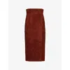 Alexander Mcqueen Womens Brown Brushed-suede Split Leather Midi Skirt In Brown