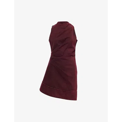 Alexander Mcqueen Womens  Draped Sleeveless Denim Midi Dress In Dark Raspberry
