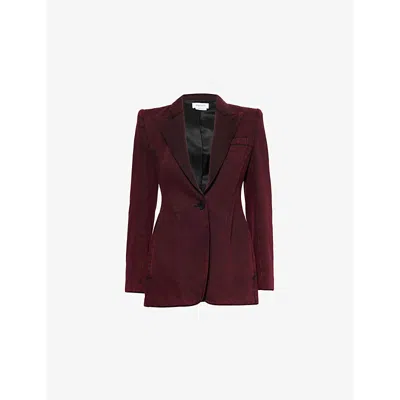 Alexander Mcqueen Womens  Single-breasted Flared Slim-fit Denim Blazer In Dark Raspberry