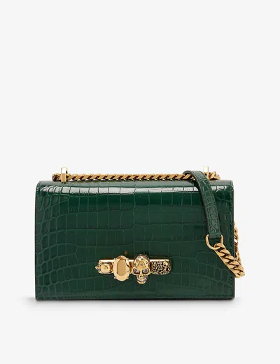 Alexander Mcqueen Womens Emerald Skull Mini Croc-embossed Leather Cross-body Bag