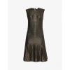 ALEXANDER MCQUEEN ALEXANDER MCQUEEN WOMENS GOLD BLACK METALLIC FLARED-HEM KNITTED MINI DRESS