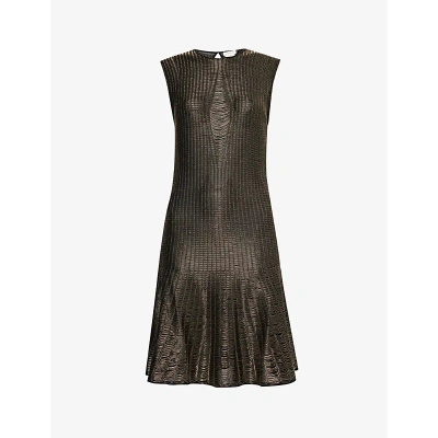 Alexander Mcqueen Womens Gold Black Metallic Flared-hem Knitted Mini Dress