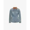 Alexander Mcqueen Peplum Corduroy-trimmed Denim Jacket In Indigo Stonewashed