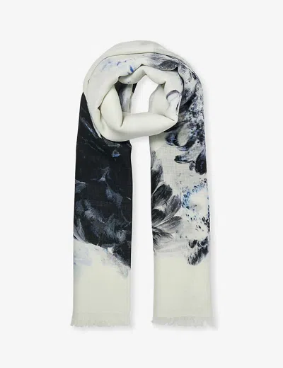 Alexander Mcqueen Womens Ivory/light Grey Floral-pattern Cashmere Scarf