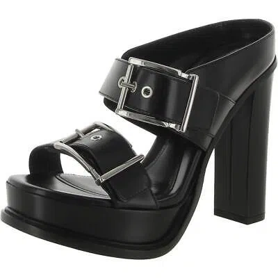 Pre-owned Alexander Mcqueen Womens Leather Open Toe Sandals Platform Heels Shoes Bhfo 2984 In Black/silver