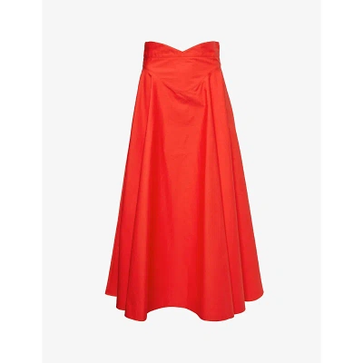 Alexander Mcqueen Womens Lust Red High-rise Flared-skirt Cotton Midi Skirt