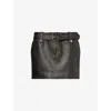 Alexander Mcqueen Womens Distressed Belt-waist Leather Mini Skirt Dark Brown Tan