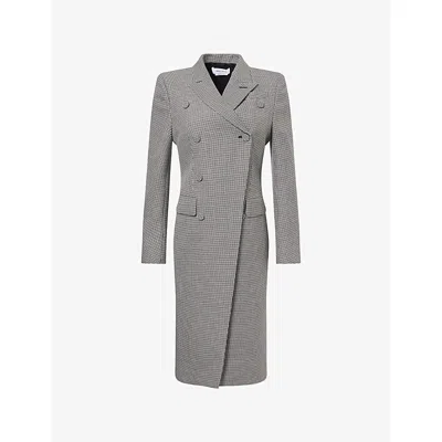 Alexander Mcqueen Womens Double-breasted Check Wool Military Coat Black Ivory