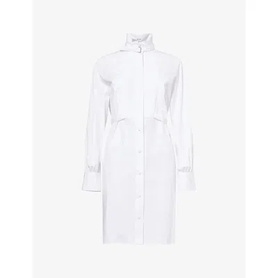 Alexander Mcqueen Womens Pleat-front Cotton Midi Shirt Dress Opticalwhite