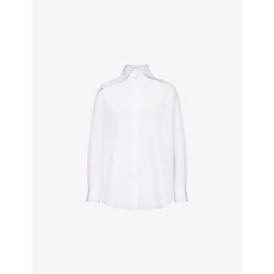 Alexander Mcqueen Womens  Pointed-collar Curved-hem Cotton-poplin Shirt In Opticalwhite