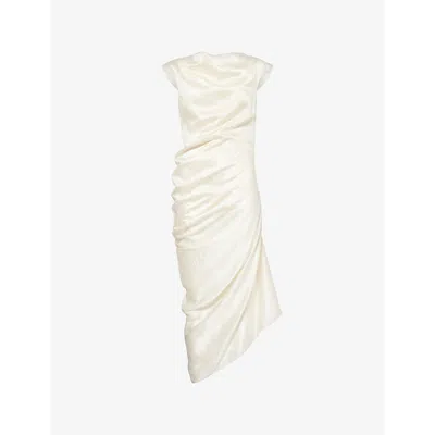 Alexander Mcqueen Womens  Asymmetric Cap-sleeves Woven Maxi Dress In Oyster