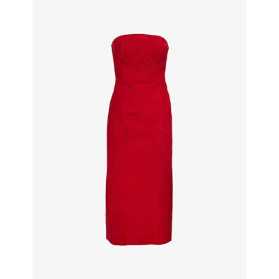Alexander Mcqueen Raw Suede Strapless Dress In Red