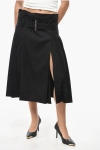 Alexander Mcqueen Wool Accordion Midi Skirt With Belt In Black