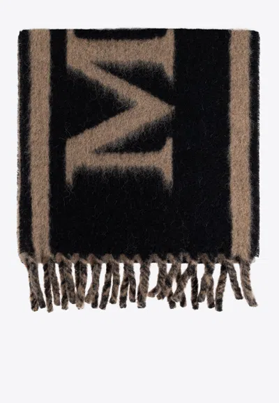 Alexander Mcqueen Wool And Alpaca Scarf With Fringes In Black