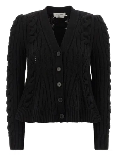 Alexander Mcqueen Wool And Cashmere Cable Cardigan In Black