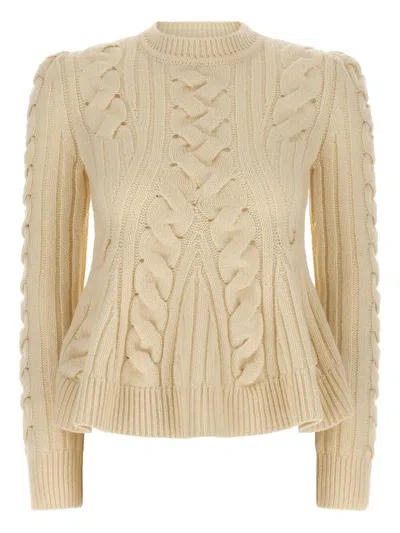 Alexander Mcqueen Wool And Cashmere Cable Sweater In Neutral