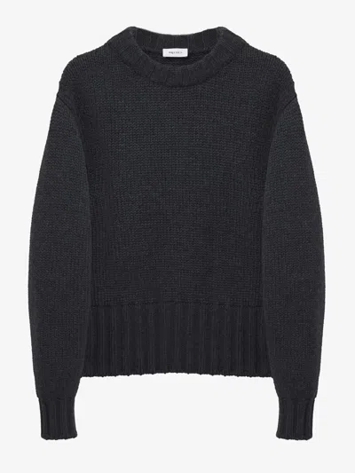Alexander Mcqueen Melange Dark Grey Stretch Wool Blend Sweater In Black
