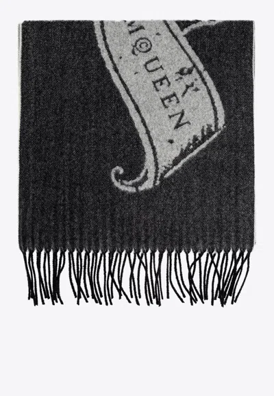Alexander Mcqueen Wool And Cashmere Fringed Scarf In Black