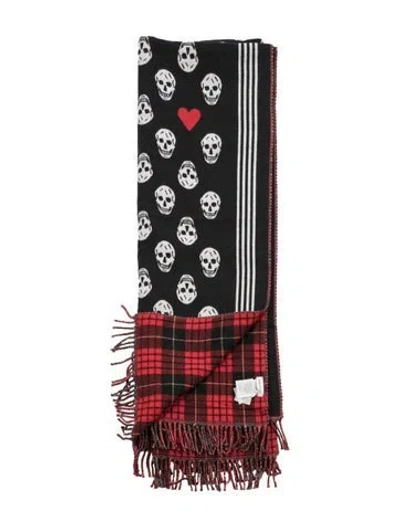 Pre-owned Alexander Mcqueen Wool & Cashmere Skull Printed Throw Blanket In Black