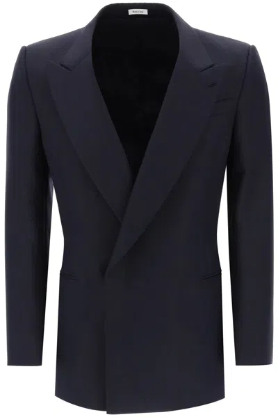 Alexander Mcqueen Wool And Mohair Double-breasted Blazer Men In Blue