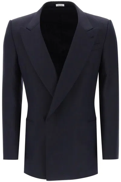 Alexander Mcqueen Wool And Mohair Double-breasted Blazer In Nero