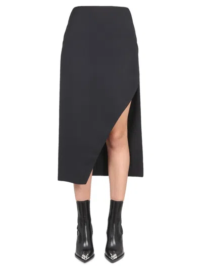 Alexander Mcqueen Wool And Mohair Skirt With Wide Side Slit In Black