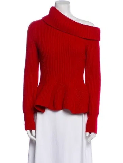 Pre-owned Alexander Mcqueen Wool Asymmetrical Sweater In Red