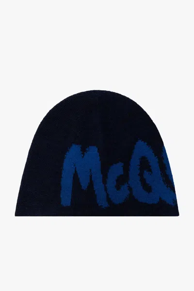 Alexander Mcqueen Logo Embroidered Knit Beanie In Black