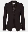Alexander Mcqueen Mcqueen Raw Edge Wool Canvas Peplum Blazer In Brown