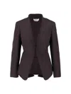 Alexander Mcqueen Mcqueen Raw Edge Wool Canvas Peplum Blazer In Brown