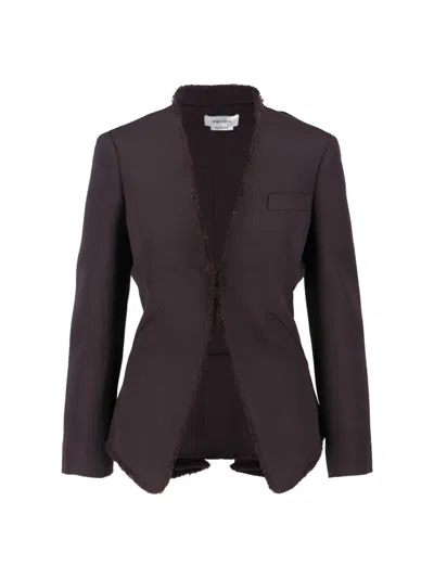 Alexander Mcqueen Mcqueen Raw Edge Wool Canvas Peplum Blazer In Brown