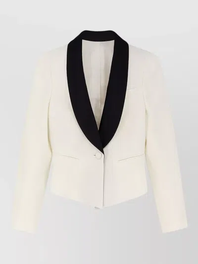 Alexander Mcqueen Wool Blazer Contrasting Satin Lapel Tailoring In White