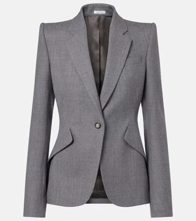 Alexander Mcqueen Wool Blazer In Gray