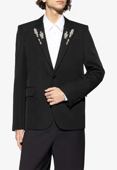 Alexander Mcqueen Wool Blazer With Crystal-embellishments In Black