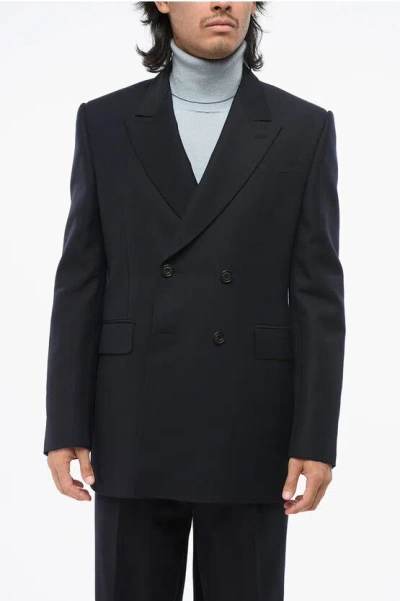 Alexander Mcqueen Wool Blend Center Vent Peak Lapel Double-breasted Blazer In Black