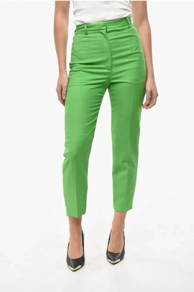 Alexander Mcqueen Wool Blend Cigarette Pants With Front Pleat In Green