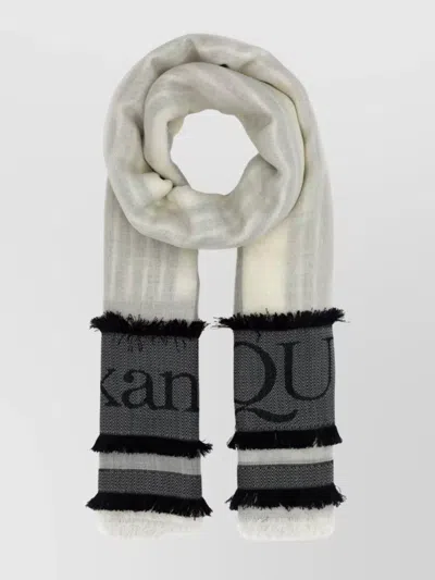 Alexander Mcqueen Wool Blend Fringed Scarf In White