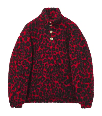 Alexander Mcqueen Men Leopard Print Fleece Jacket In Red