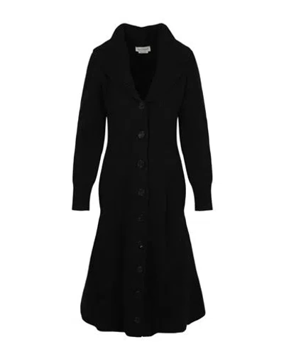 Alexander Mcqueen Wool Blend Long Ribbed Cardigan Woman Sweatshirt Black Size Xl Wool, Cashmere
